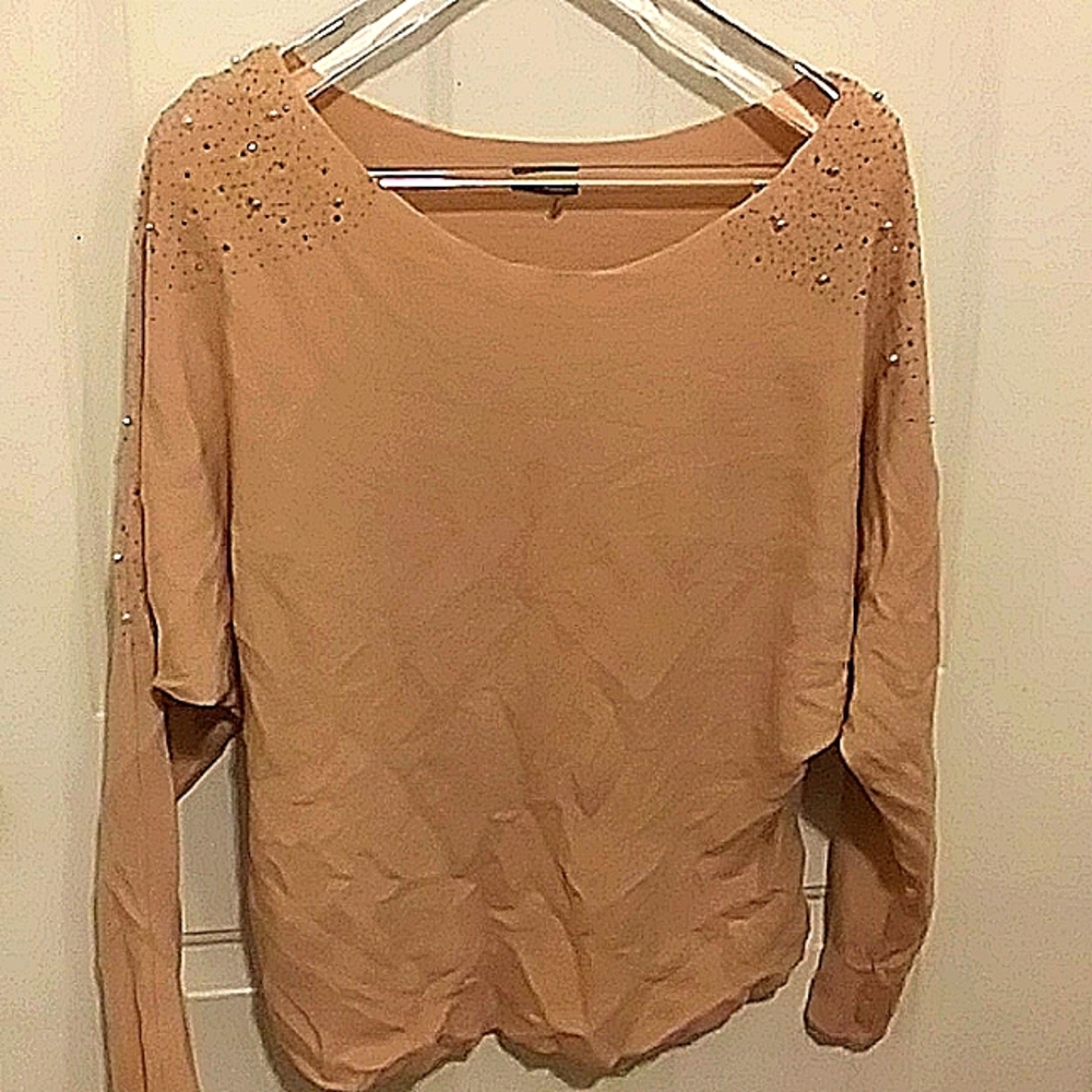 Pink Sweater with Silver beads and Pearls